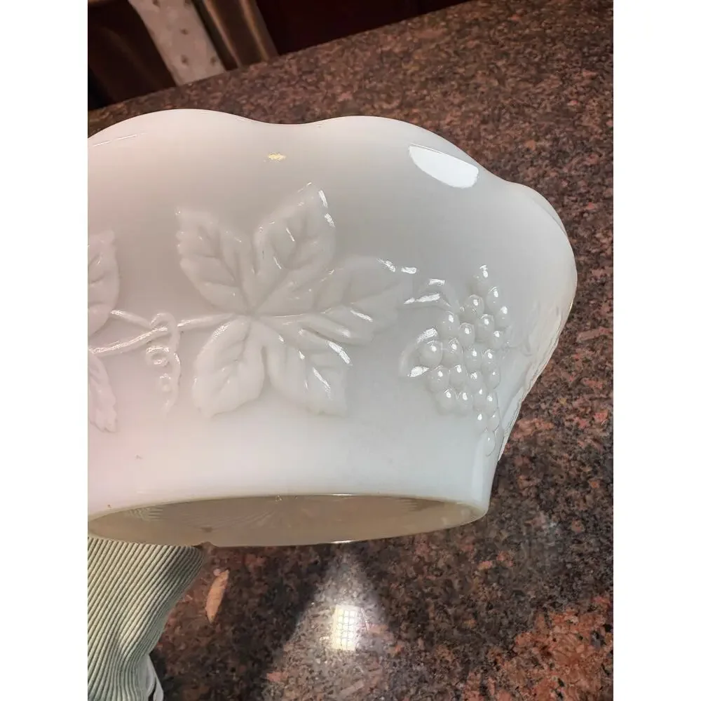 Vintage Milk Glass Bowl with Grape and Leaf Design 8.5" round - Picture 9 of 14